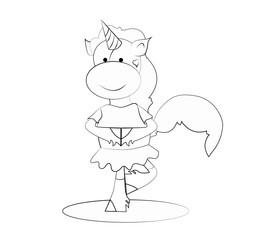 Coloring book for kids. Black and white cute cartoon unicorn. Vector illustration.