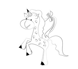 Coloring book for kids. Black and white cute cartoon unicorn. Vector illustration.