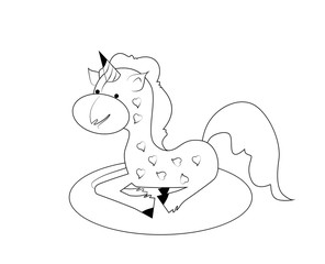Coloring book for kids. Black and white cute cartoon unicorn. Vector illustration.