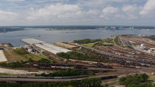 Norfolk Virginia Aerial v14 Birdseye of railway terminal and river looking down then up and out 10/17