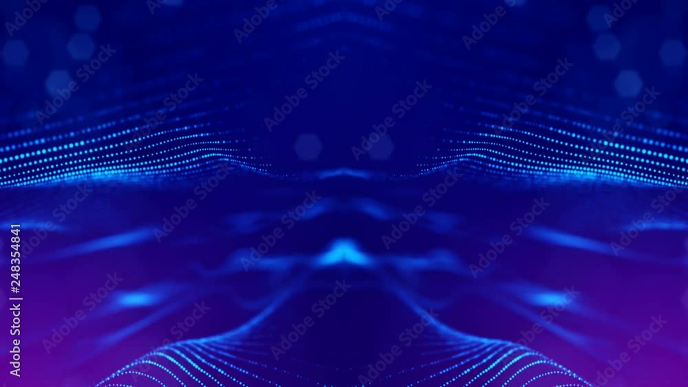 Poster 4k abstract looped backgrounds with glow particles with depth of field. science fiction background o