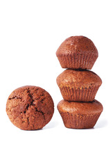 A few dark chocolate dough muffin on isolated on white background.