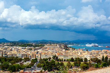 Fototapeta na wymiar A picturesque view of the city of Corfu from the fortress of the Corfu town. Greece.