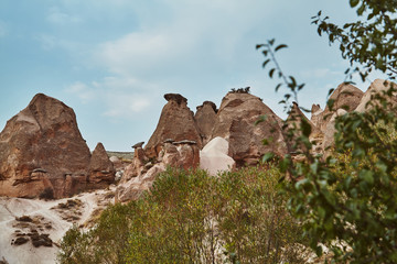 Views of Cappadocia volcanic kanyon cave houses in Turkey