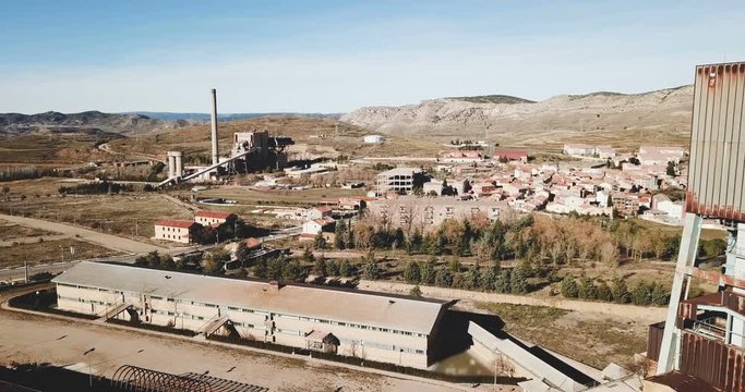 View from drone Center for Study of Mining Poso Pilar, Escucha, Spain