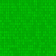 Abstract seamless pattern of small digits one and zero in green colors
