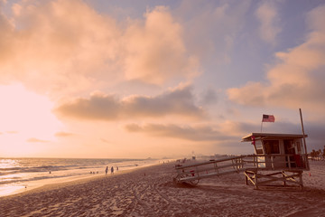 Los Angeles Venice Beach lifeguard tower  during sunset