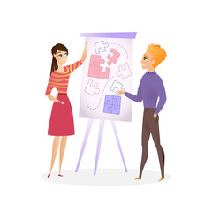 Illustration Guy and Girl are Planning Project