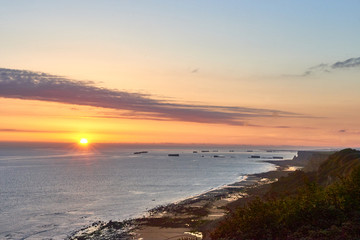 Fototapeta premium WW2 Normandy coast France at sunset
