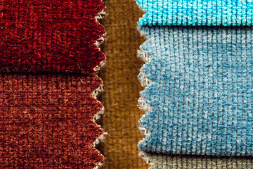 Multicolored samples of furniture fabric