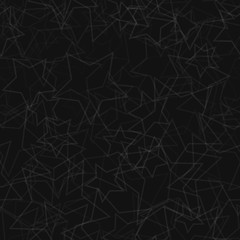 Abstract seamless pattern of randomly arranged contours of stars in black and gray colors