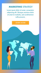 Young Man and Woman Stand at World Map Banner