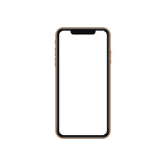 New gold concept of mobile phone with camera and volume buttons, empty screen and isolated, vector high quality.