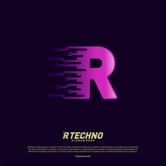 Letter R Digital logo design concept Vector. Initial R Technology logo template.