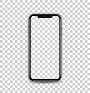 New black concept of mobile phone with camera and volume buttons, transparent screen and isolated, vector quality.