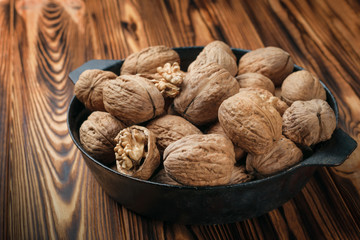 Walnut harvesting whole and split