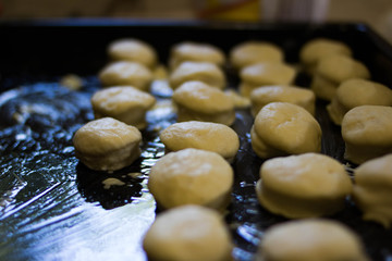 Fresh raw dough balls background