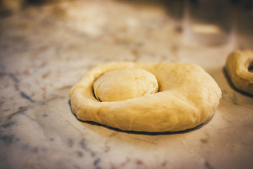 Fresh raw dough balls background