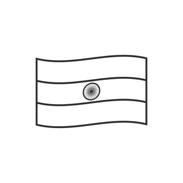 recommend clip art: India flag icon in black outline flat design. Independence day or National day holiday concept.