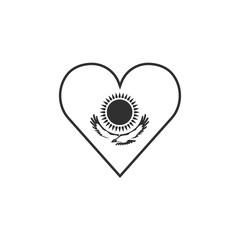 Kazakhstan flag icon in a heart shape in black outline flat design. Independence day or National day holiday concept.