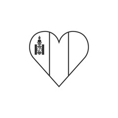 Fototapeta premium Mongolia flag icon in a heart shape in black outline flat design. Independence day or National day holiday concept.