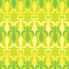 floral ornaments of light green and dark green colors on a yellow background