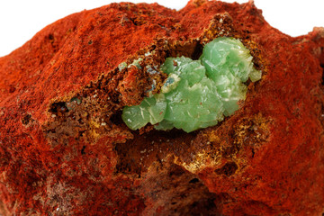 Macro mineral stone Adamite on a white background