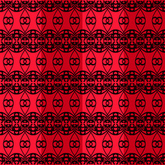 geometric figures forming black ornaments on a linear pink background