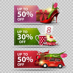 Three discount banners for Women's day with gifts