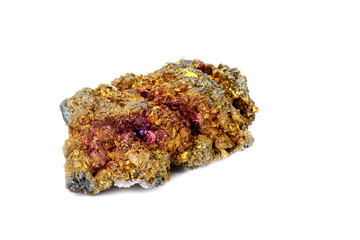 Macro mineral stone  Chalcopyrite on a white background