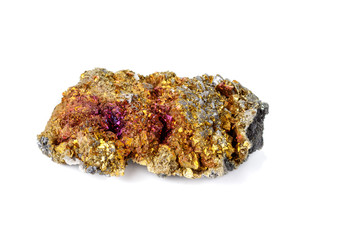 Macro mineral stone  Chalcopyrite on a white background