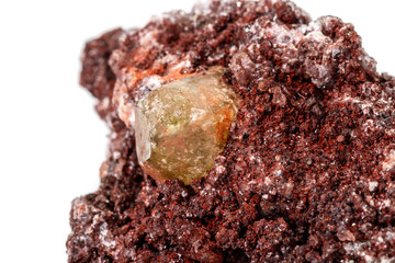 Macro mineral stone.Golden Apatite on a white background