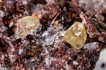 Macro mineral stone.Golden Apatite on a white background
