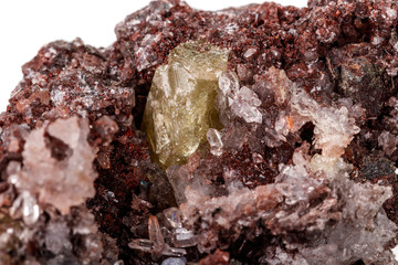 Macro mineral stone.Golden Apatite on a white background