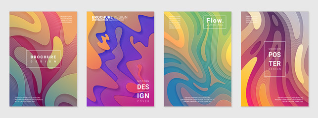 Set of liquid colorful modern covers. Acid fluid gradient shapes. Contemporary futuristic design of posters. Vector illustration.