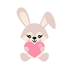 cartoon cute bunny with heart sits vector