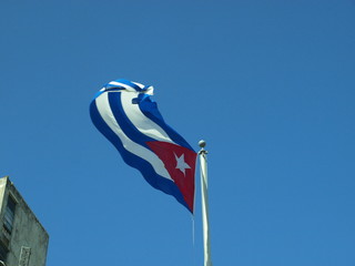Havana, Cuba - June 21, 2018: Cuban waving flag in Revolution Square, Havana, Cuba.