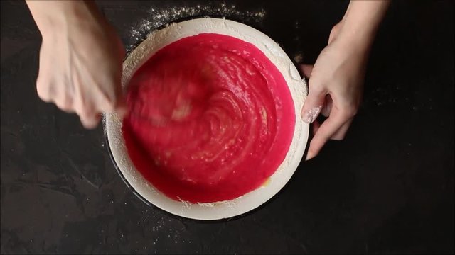 dough pink raw (mix dough and pink dye). Footage
