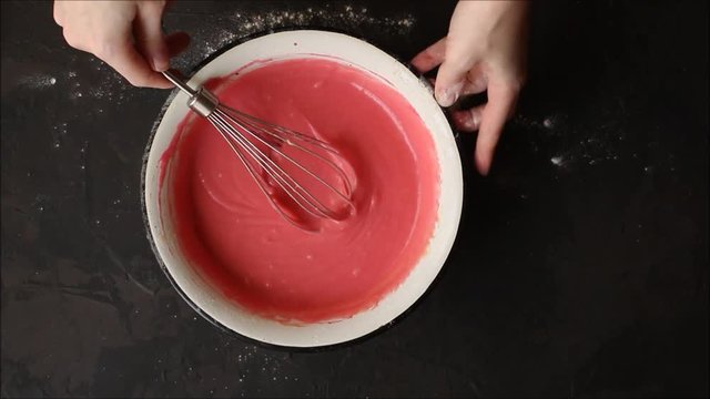 dough pink raw (mix dough and pink dye). Footage