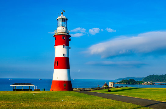 Smeaton´s Tower on the Hoe at Plymouth, Devon, UK. The tower was formerly sited on the Eddystone, 14 miles SW of Plymouth.