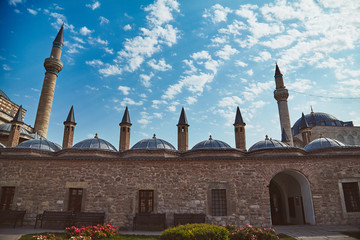 Mevlana tomb and Selimiye mosque at Konya, Turkey known also as mevlana kulliyesi or mevlana turbesi and Selimiye camii
