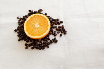 coffee beans in shape of heart on white background