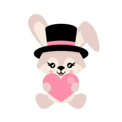 cartoon cute bunny withhat and heart sits vector