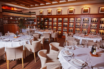 Wine cellar restaurant served dinner for celebration