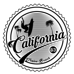California, Los Angeles, Venice Beach - typography for design clothes, t-shirt with palm trees. Graphics for print product, apparel. Vector illustration.