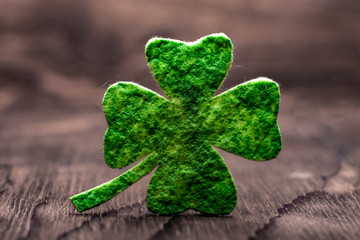 Green clover leaf on wooden background