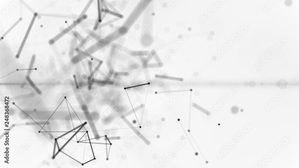 Poster white geometrical background with moving particles black lines and dots. looping cg animation good f