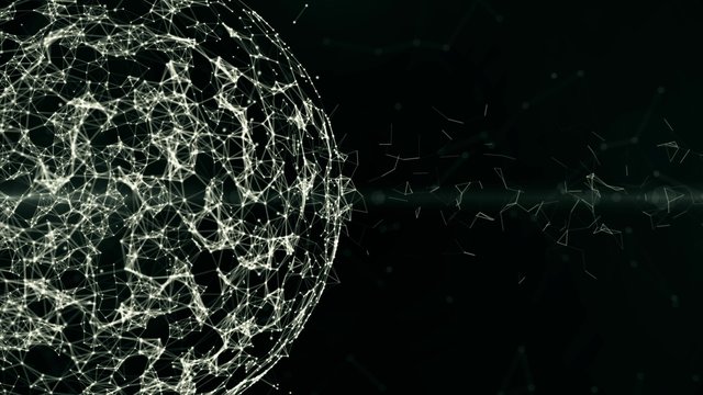 Abstract plexus Sphere, geometric background with moving lines, dots and triangles. Plexus fantasy abstract technology.good for youtube intro or outro in the left side with space for title, logo or