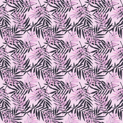 Watercolor hand painted pink botany leaves illustration seamless pattern