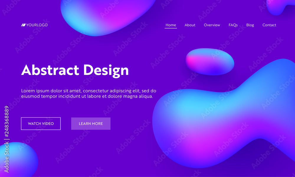 Poster purple abstract liquid drop shape landing page background. futuristic digital ink style gradient pat